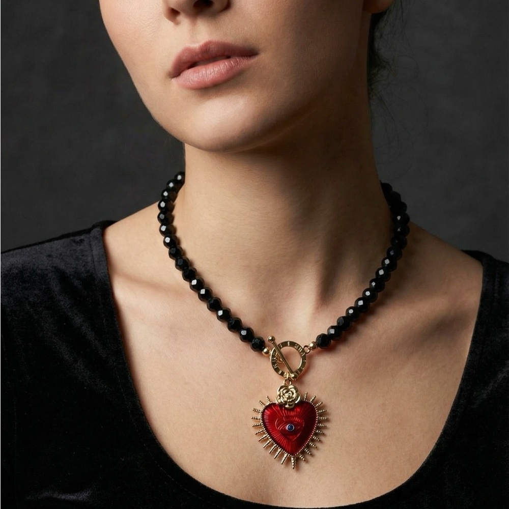 Gold and Black Heart Pendant Necklace